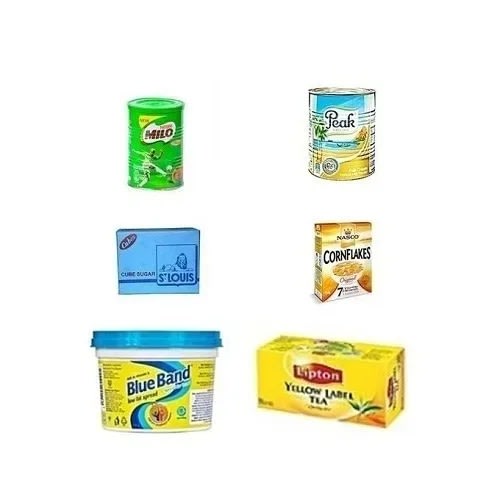 Milo Tin- 500g - Peak Milk Tin 400g - Sugar- 450g - Corn Flakes 350g - Blue Band 250g & Li