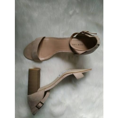 Suede Block Heel Sandals - Nude
