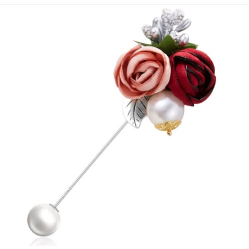 Fabric Flower Pearl Pin Brooch For Women - Peach And Wine