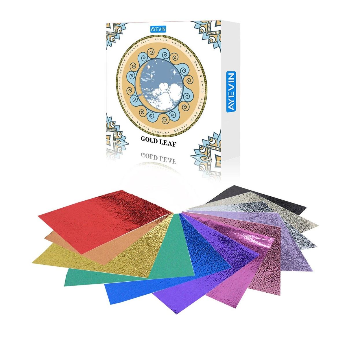 120 Pcs/12 Color Set Imitation Gold Leaf Sheets Foil Color Wrapping Paper for DIY Art Supplies Crafts Gilded Nail Decoration