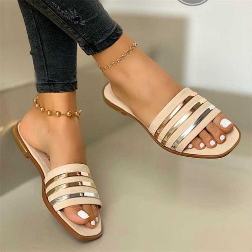 Ladies  Latest Classy Flat Slippers - Gold Ladies Slides