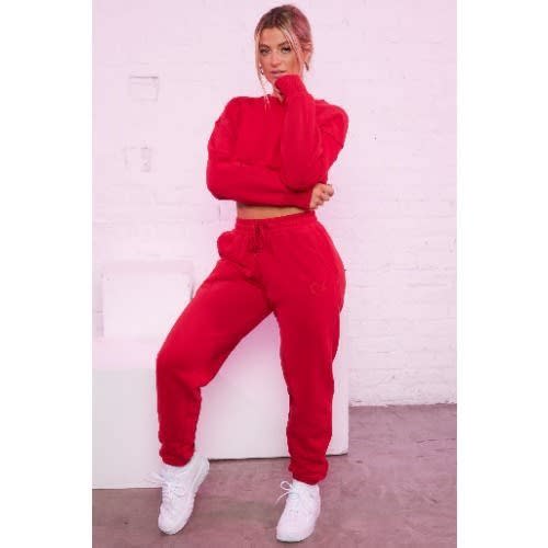 Crop Lounge Joggers Set - Red