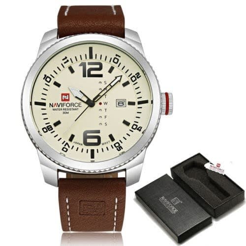 Men's Leather Wrist Watch - Brown With Box