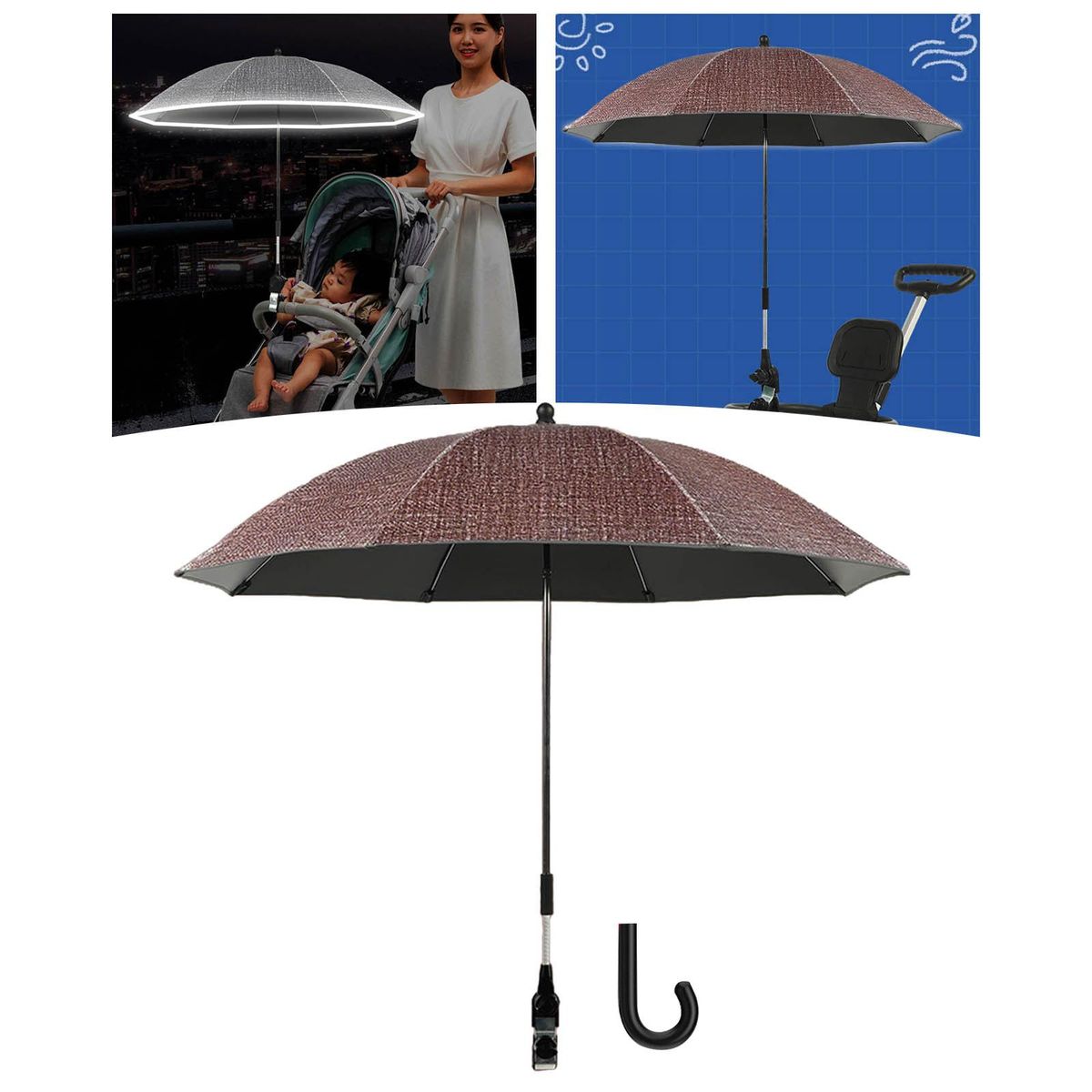 Clip On  Umbrella 85cm Pram Parasol For Trolley Red