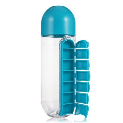 600ml Water Bottle With Built- In Daily Pill Box Organizer