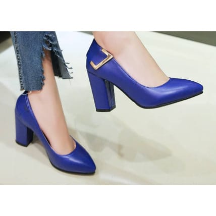 Back Buckles Mid-Heels Cover Shoes-Blue
