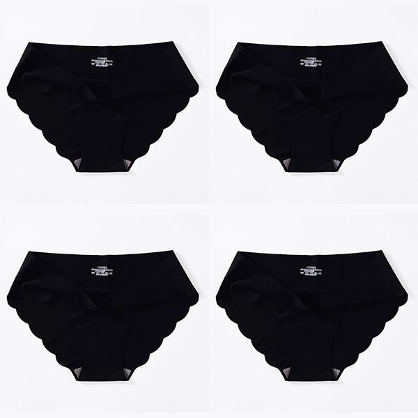 4 PCS/Lot Seamless Panties For Women Plain Panties Slip Silk Female Underwear Soft Thin Light Panti Culotte Femme Underpants(#4 Black)