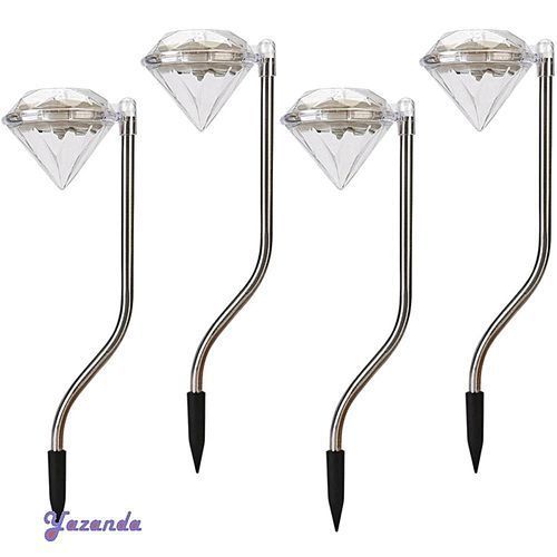 4 PCS Outdoor Stainless Steel Diamond Shape Solar Landscape Path Pathway Lights Lawn Lamp ODLT