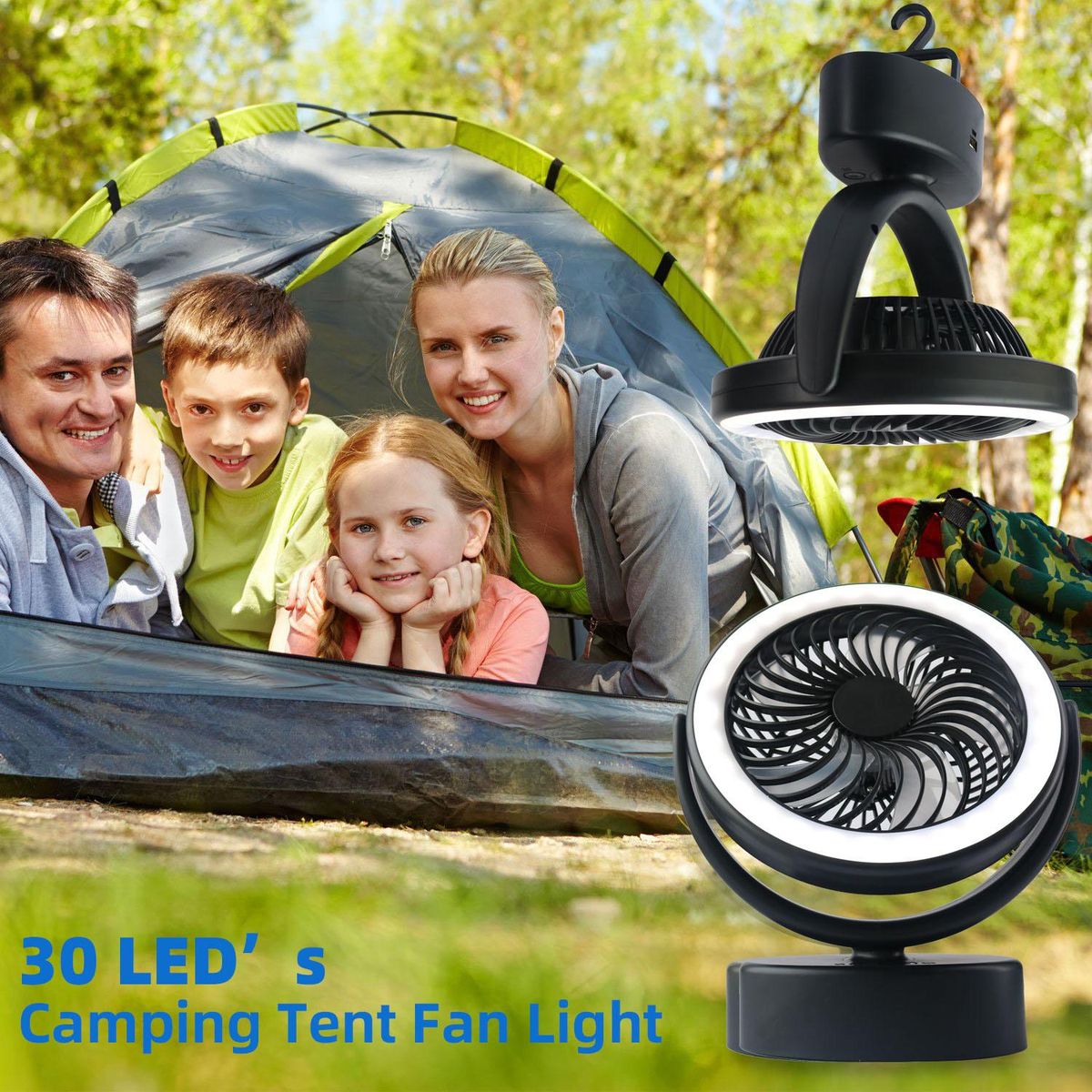 New Arrival Outdoor Camping Light Charging Camping Tent Fan Light Camping Fan with LED Light 30LED Camping Fan Light