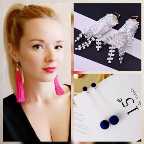 Tassel, Lace & Ball Earrings - 3 In 1