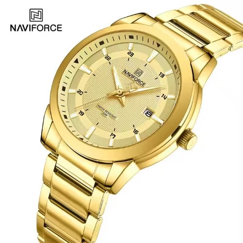 Polished Steel Gold Waterproof Men's Wrist Watch