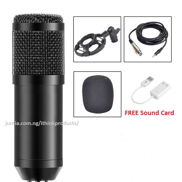 BM 800 Condenser Microphone Studio Sound Recording Mic + Free Sound Card