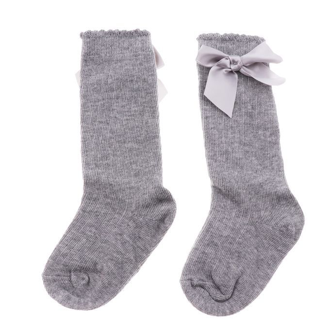 Baby Girls Knee High Socks Bowknot Toddler Babies School Gray 0-2T