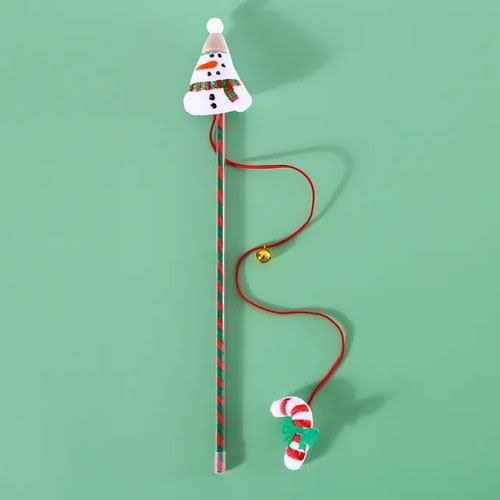 TD Christmas Cat Teaser Cartoon Stick Toy Snowman