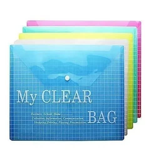 A4 Clear Bag - Plastic Popper Files Folders - 12pcs - Multi Color