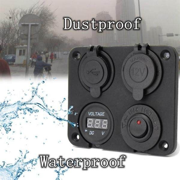 New Dual USB Ports LED Charger Adapter + Digital Voltmeter + Car Ciga Socket + Switch For Car Truck Van Boat Motorcycle