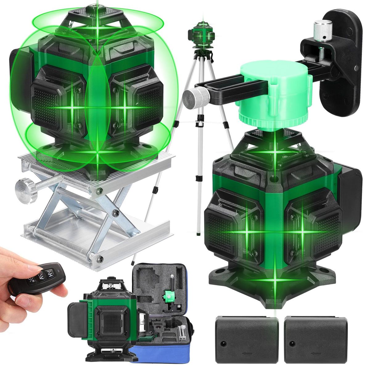 Multifunctional 16 Green Lines Laser Level 3&deg; Self-leveling Function Leveling Tool Omnidirectional Ground Wall Sticker Home Improvement Tools Set with Tripod