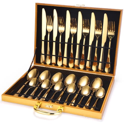 24 Piece Gold Stainless Steel Cutlery Set