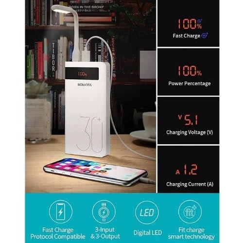 Power Bank - 30000mah 18w Type C Pd 3 Outputs 3 Inputs - White