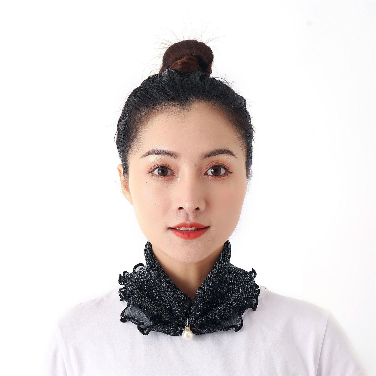 Scarf Ruffled Sun Protection Net Yarn Spring Neck-Black