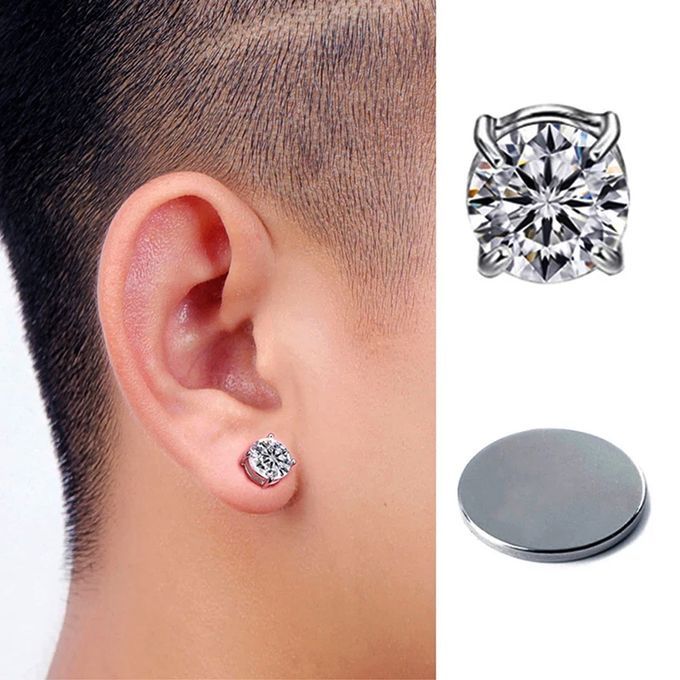 Men's Silver Crystal Magnetic Stud Earring