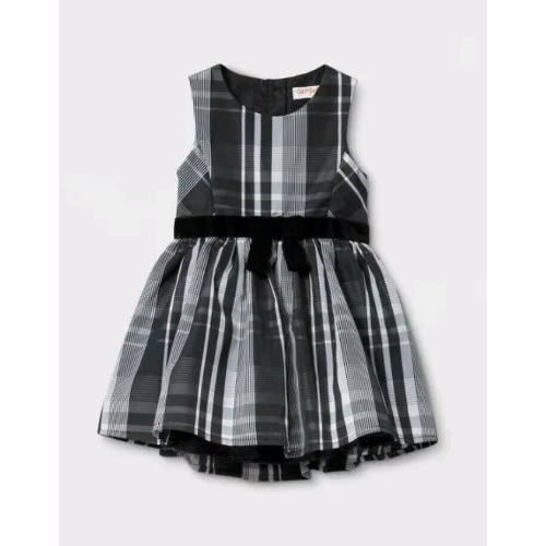 Girls' A Line Dress Black & White Plaid W/ Velour Shrug