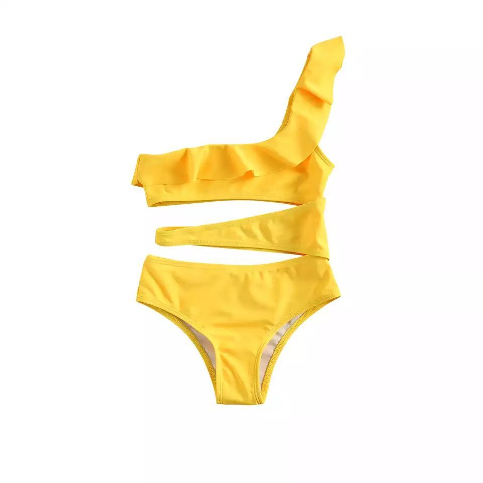Girls Oblique Shoulder Cut Hollow Swimsuit (7-8years Old)