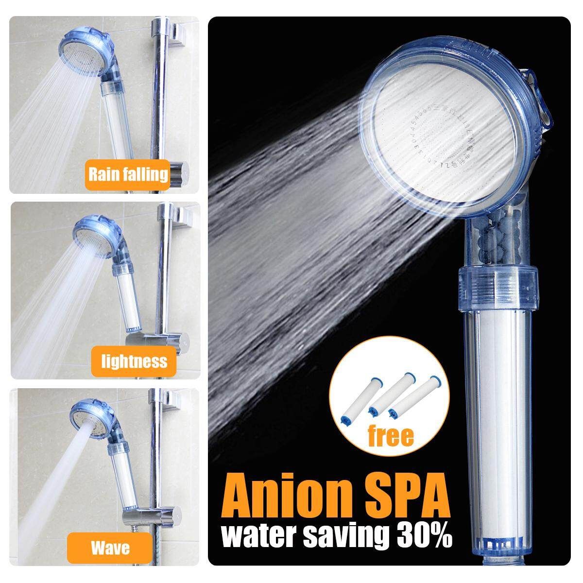 High Anion Hand Held Water Shower Head 1pc+Filter 3pcs Blue