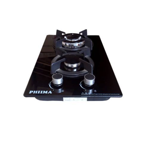 2 Gas Burner Ceramic Built In Hob - Black