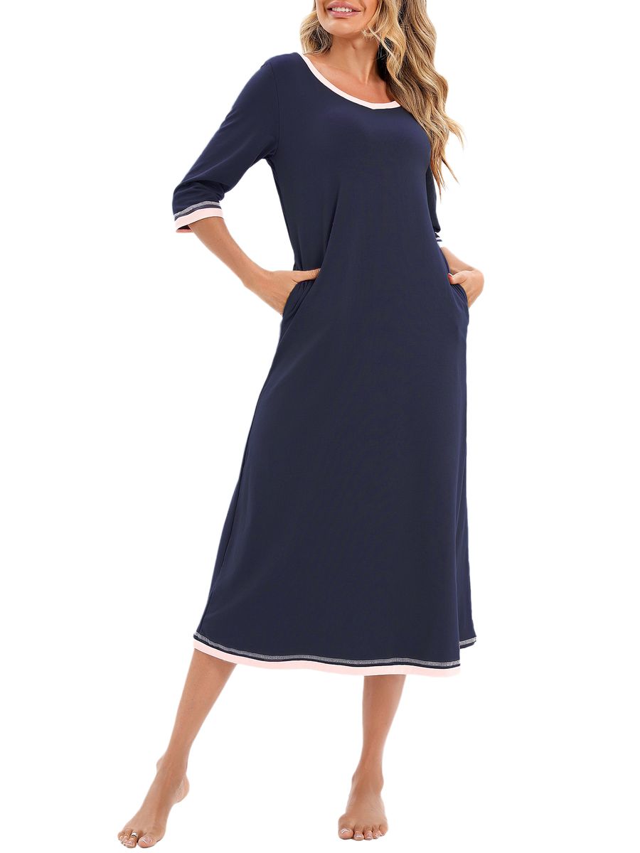 Women Lounger Dress With Pockets 3/4 Sleeves Loose
