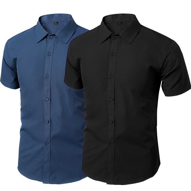 2-in-1 Men's Short Sleeve Shirt-Navy Blue/Black