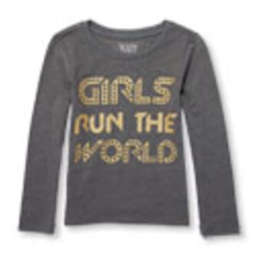 Girls Long Sleeve Glitter 'girls Run The World' Graphic Tee