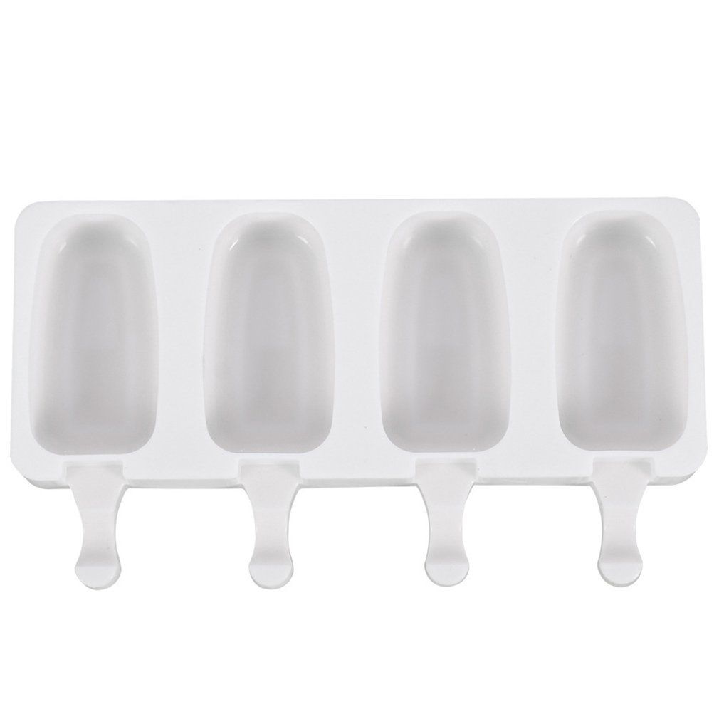 4 Cavity Oval Ice  Mold Sicle Fruit Silicone Molds DIY Homemade-white-S