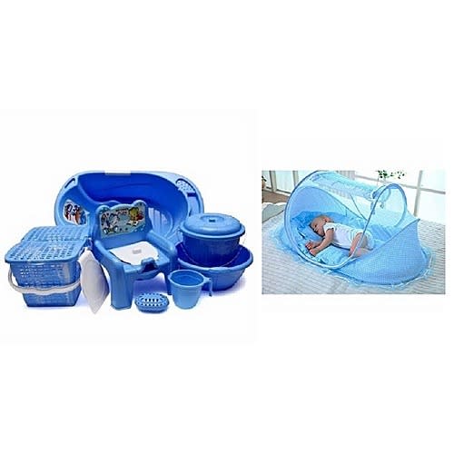 Baby Bath Set And Baby Bed Net - Blue