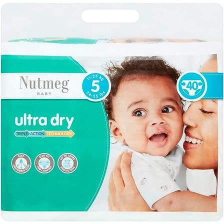 Nutmeg Ultra Dry Nappies Size 5 - 40-pack