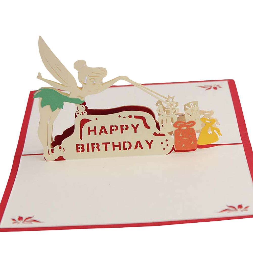 Creative Fairy Happy Birthday 3D Pop Up Greeting Card-Red