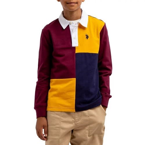 Color Block Long Sleeve Rugby Shirt - Ywb
