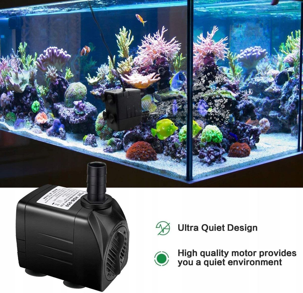 160GPH Fountain Pump with 48&rdquo; Lift 8W Small Submersible Fountain Water Pump 6ft Power Cord 2 Nozzles