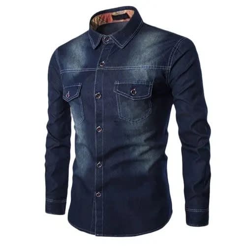 Men's Slim Fit Denim Cotton Shirt - Blue