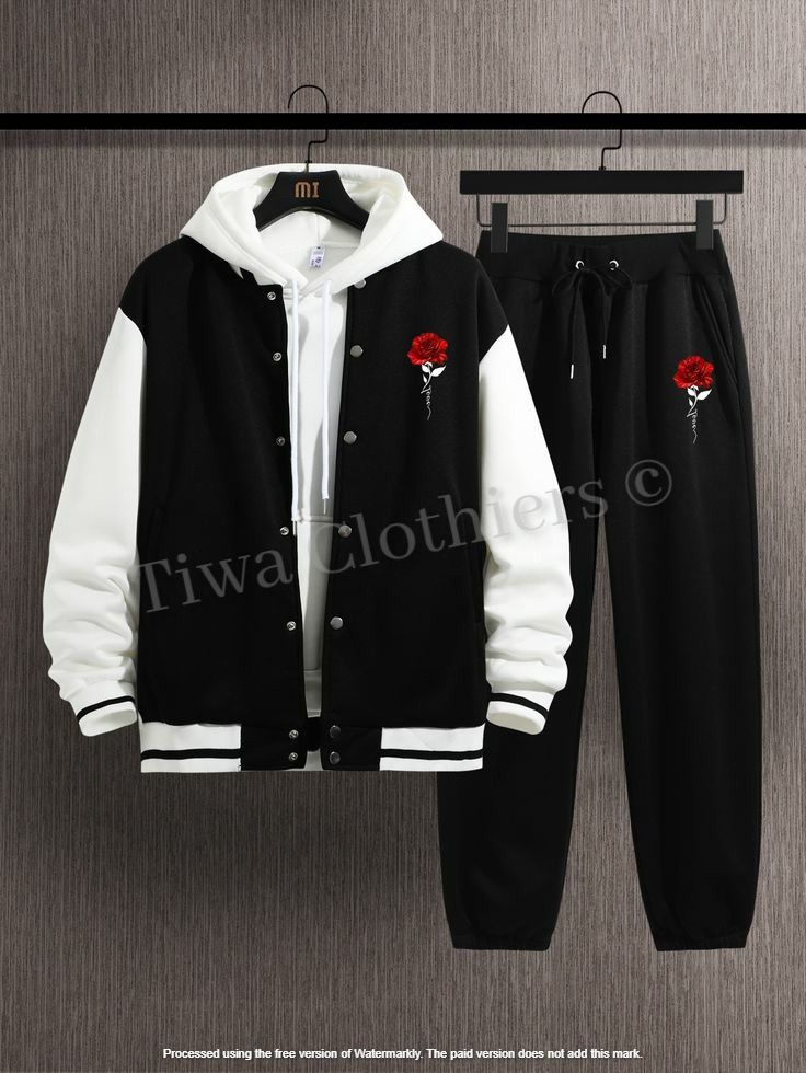 High-Performance Men's Hoodie Joggers In Trendy Up & Down Design - Black & White