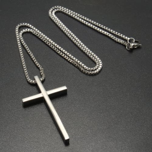 Stainless Steel Necklace With Cross Pendant - Silver