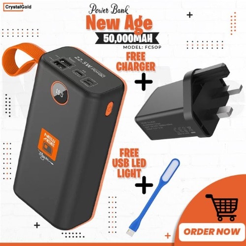 Fc50p Power Bank + Free Charger & Led Light - 50000mAh