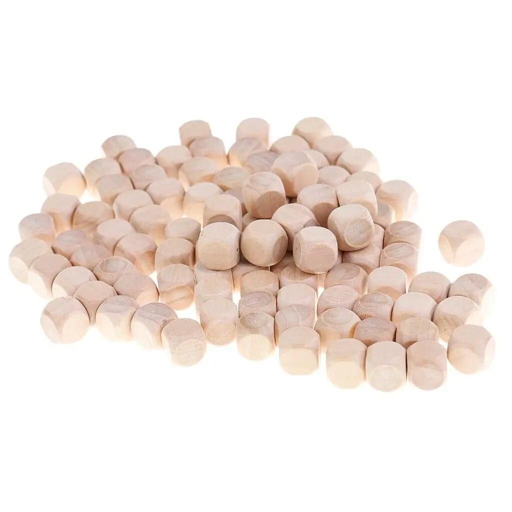 100pcs 10mm Blank Dice Cubes Square Corners, Wooden, D6 Math Dices Set for Board Games, DIY, Fun and Teaching