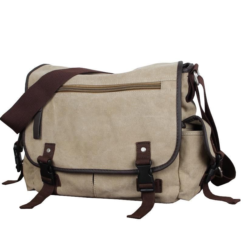 New canvas men's postman diagonal backpack men's portable middle school student schoolbag casual one-shoulder men's bag on behalf of one piece Khaki (no logo)