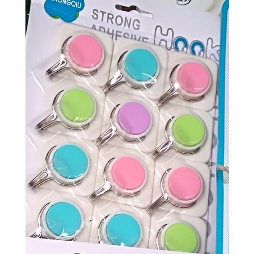 Mixed Color Strong Wall Adhesive Hook - 12pcs