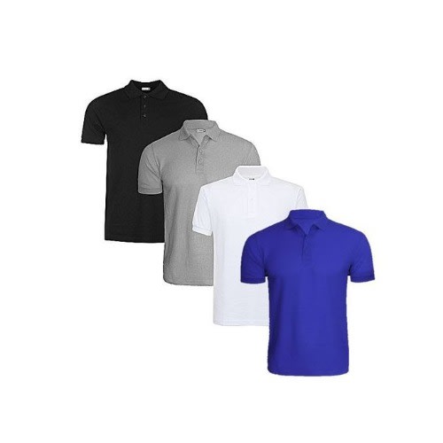 4 In 1 Plain Polo T-shirts With Button And Collar-White ,Blue, Grey & Black