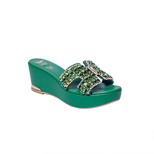 Stefenia Pellicci Wedge Slippers - Green
