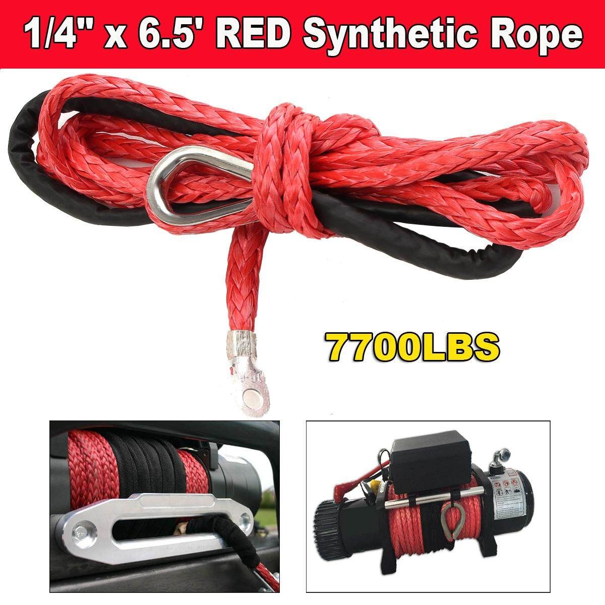 1/4" X 6.5' Red Synthetic Winch Line Cable Rope 7000 LBs For PLOW (ATV UTV)