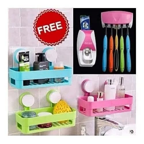 Home Essentials 3 Set Of Triangular Shelve + Free Tooth Paste Dispenser