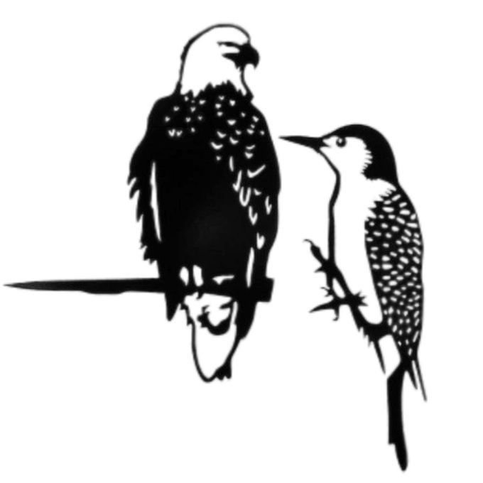 2x Steel Bird Silhouette Ornament On Branch Art Garden Decoration Yard